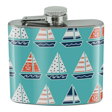 Cute Sailboats Pattern Stainless Steel 5oz Hip Drink Kidney Flask
