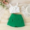 thumbnail image 2 of Fesfesfes 1-5 Years Kids Toddler Girls Clothes Set Summer Ruffle Sleeveless Graphic Tee Shirt Shorts Children Elastic Waist Clothing Sets(Green,18-24 Months), 2 of 7
