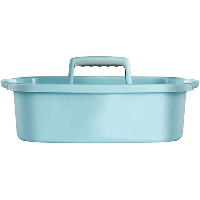 Bolsa de plástico para carrito de ducha, organizador de cesta de almacenamiento portátil con asa para dormitorio, baño, jardín, cocina, suministros de limpieza, azul, blanco