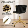 thumbnail image 5 of Velvet Desk Chair, Modern Office Chair with Wheels, Home Swivel Vanity Armchair with Woven Back Comfy Height Adjustable Seat Sturdy Golden Metal Rolling Base for Makeup Bedroom, Black, 5 of 9