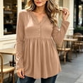 thumbnail image 6 of Women's Casual Long Sleeve Peplum Tops V Neck Button Front Shirts Soft Loose Fit Tunic Blouse with Flattering Waist Design Lightweight Everyday Wear Top for Work Travel and Weekend Outfits, 6 of 7