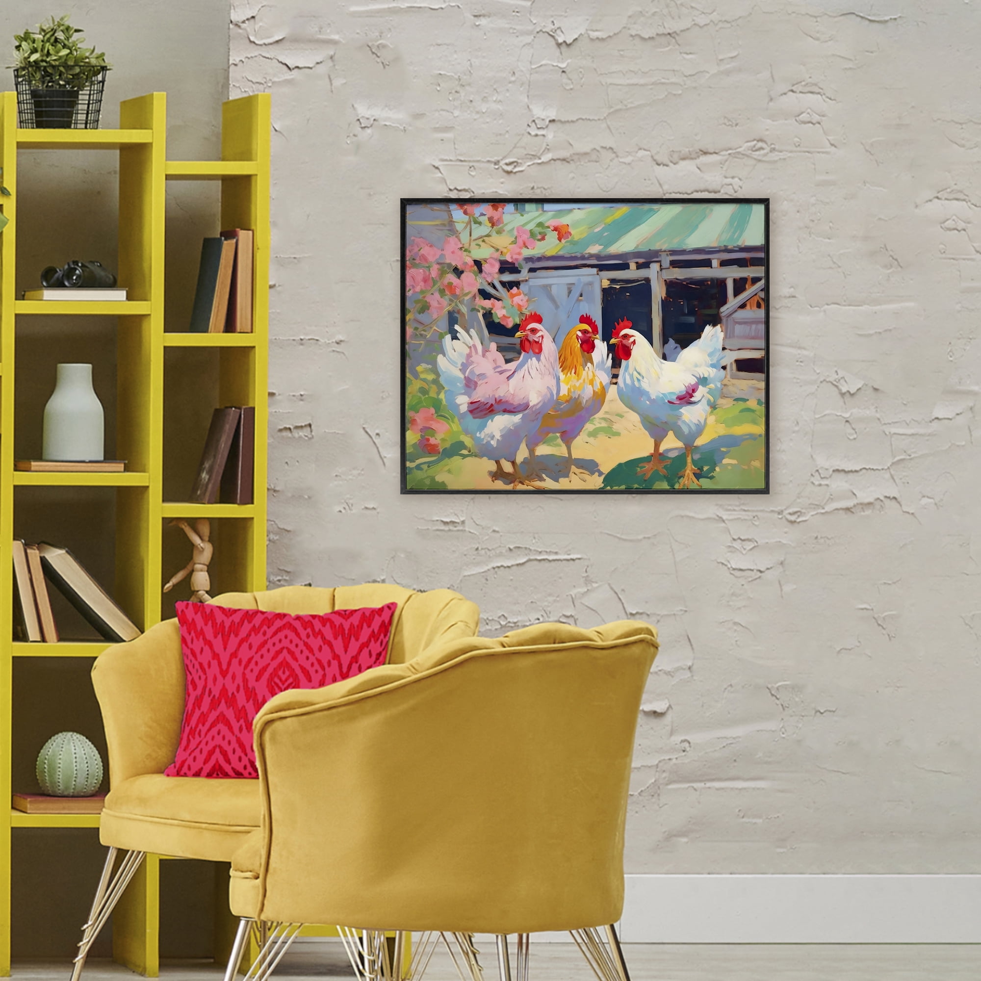 Stupell Industries Colorful Chickens in Sunlit Yard Black Framed Giclee Art, design by Creative Studio