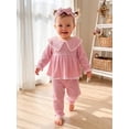 thumbnail image 6 of Loicainy Baby Toddler Girls Fall Clothes Set 3 6 12 18 24 Months 2T 3T Lace Trim Long Sleeve Doll Collar Tops and Elastic Waist Pants Headband Outfits, 6 of 9
