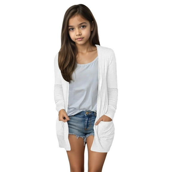Fgnfyis Girls Casual Summer Cardigan Long Sleeve Open Front Lightweight Comfortable Everyday Wear White 10-12 Years