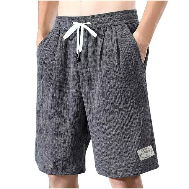 Mens Casual Shorts Verano Suelto Sólido Clásico Medio Pantalones, Cintura Elástica Casual Y Ropa de Dormir Pantalones Cortos