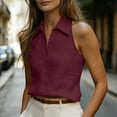 thumbnail image 4 of Women's Cotton Solid Color Sleeveless Shirts Front Collared Dressy Casual Blouses Loose office Tank Tops Red, 4 of 8