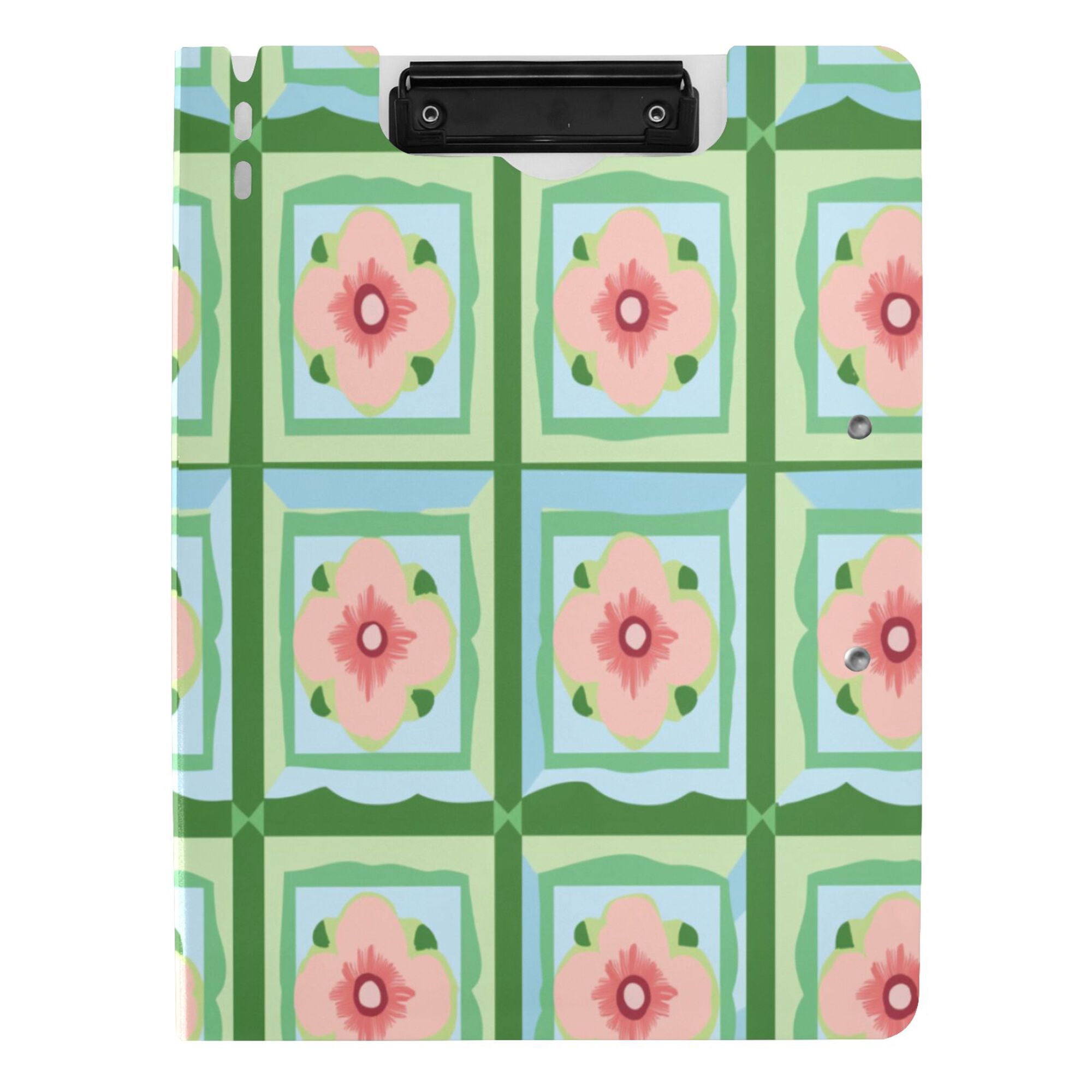 FORMRS A4 Clipboard Folder with Pen Holder Horizontal Foldable School Office Binder, Green Blossom Mosaic