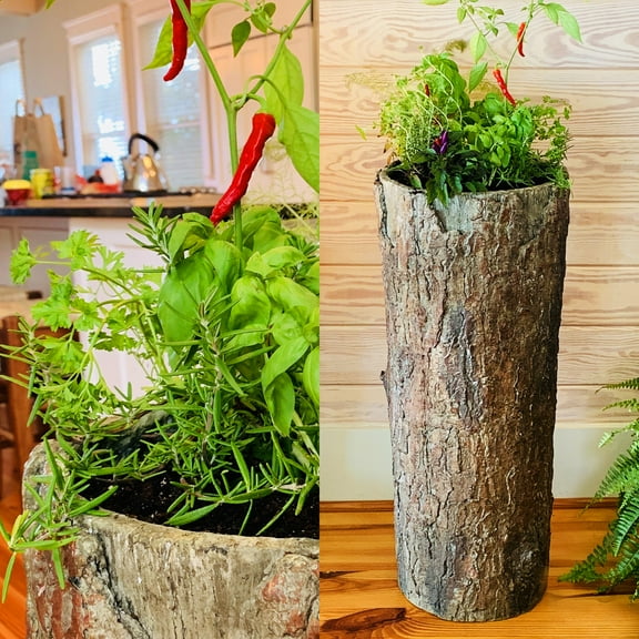 Bushy Box Kitchen & Balcony Standing Herb Garden Planter. Unique Indoor / Outdoor Vintage Elevated Log Pot Stand for Herbs and Indoor Plants