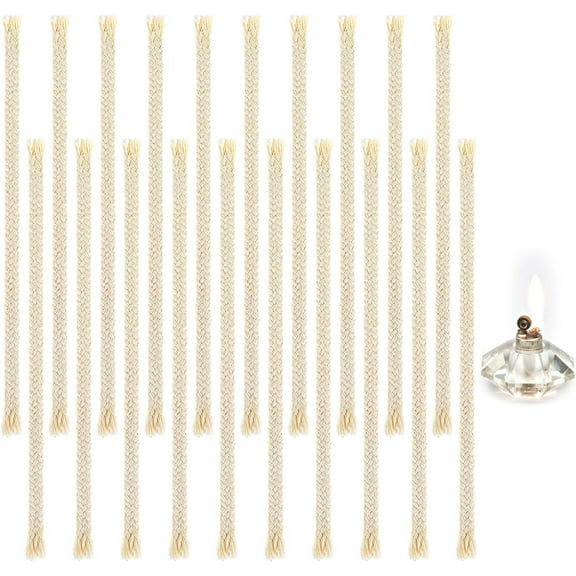 Tutuviw 20 PCS 0.3" Round Cotton Oil Lamp Wicks 6" Long Cotton Braided Lamp Wicks Replacement Candle Wick for Candles Making DIY Oil Lamps Alcohol Candle Burner