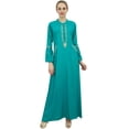 thumbnail image 4 of Bimba Women's Green Rayon Aari Work Puff Sleeve Mandarin Maxi Casual Dress-10, 4 of 4