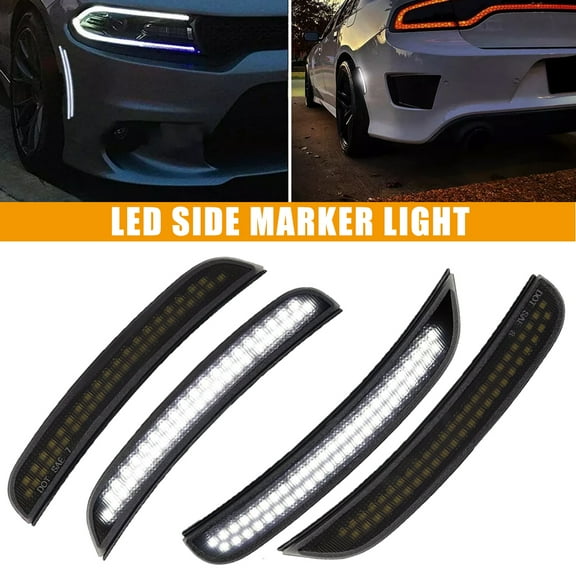 4Pcs Front Rear White LED Side Marker Lights For 2015-2023 Dodge Charger Smoked Lens