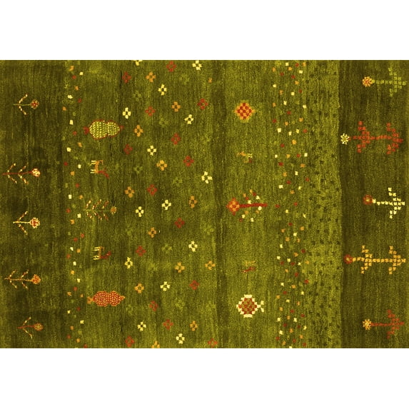 Ahgly Company Machine Washable Indoor Rectangle Abstract Yellow Contemporary Area Rugs, 2' x 4'