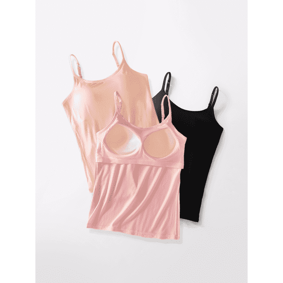 3PCS Women's Camisole Tank Tops with Built-In Bra - Seamless Adjustable Straps