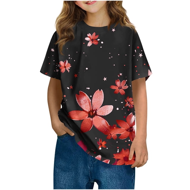 HVOBBTY T-shirt Décontracté à Manches Courtes pour Tout-Petits, T-shirt Imprimé Mode Col Rond Rouge, 9 Ans