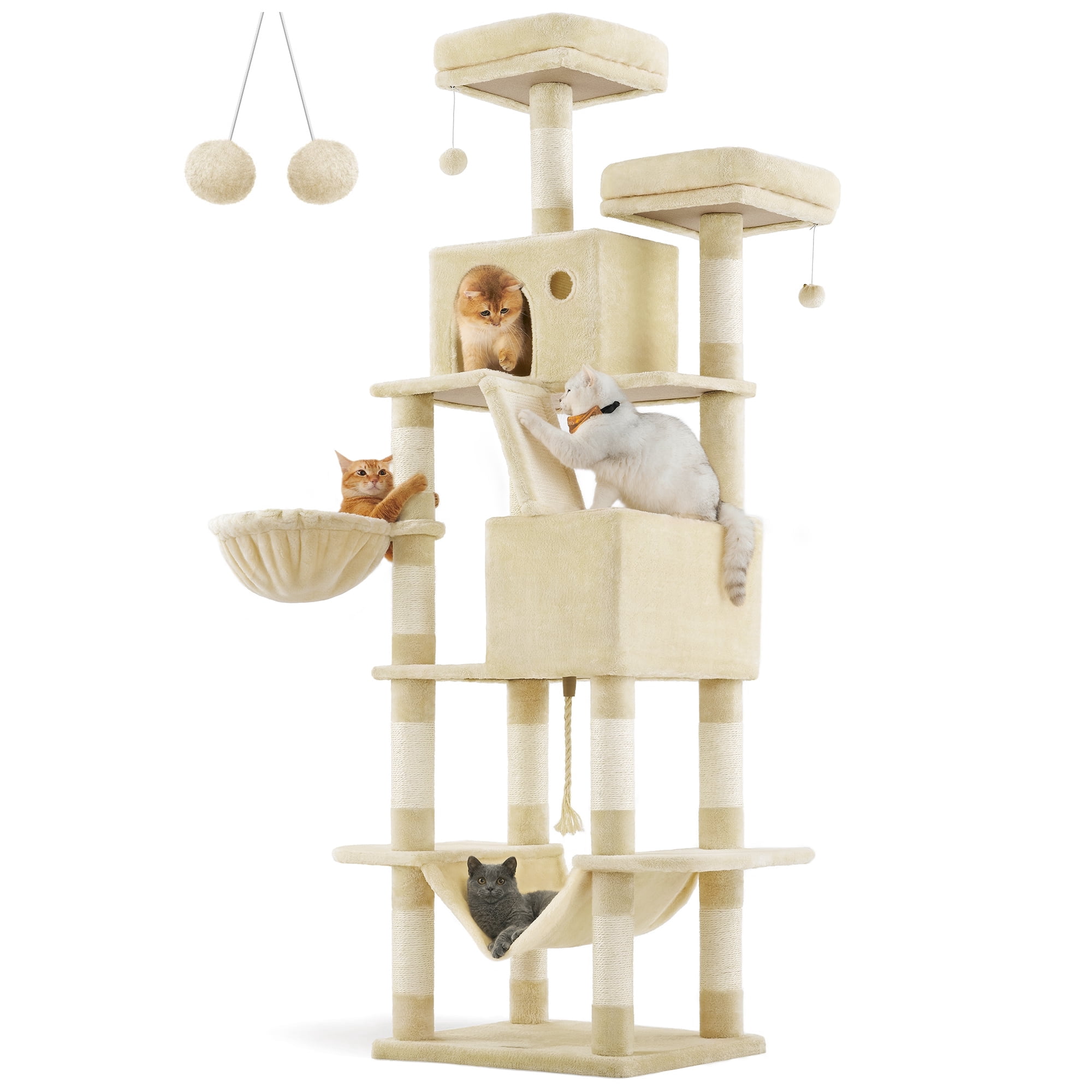 81.1"H Cat Tree Cat Tower for Indoor Cats, Plush Multi-Level Cat Condo with Scratching Posts, Perches, Caves, Hammock, Beige