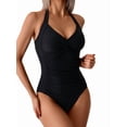 thumbnail image 2 of Women'S One Piece Swimsuit Halter Bathing Suit Ruched Tummy Control Swimsuits Push Up Swimwear Black XL, 2 of 9
