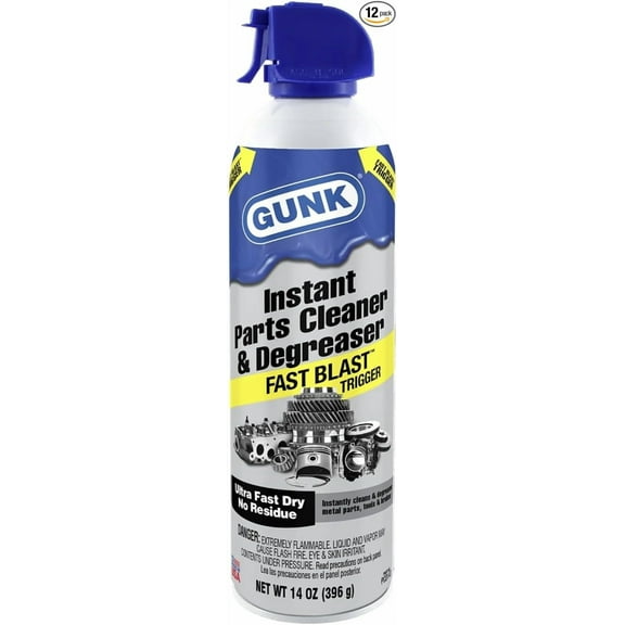 Gunk Instant Parts Cleaner and Degreaser with Fast Blast Trigger Ultra Fast Dry and No Residue Formula, 14 Ounces, Pack of 12
