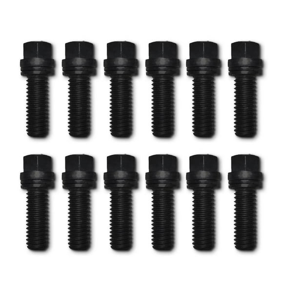 Proform Parts Exhaust Header Bolt 66751 Universal; 3/8 - 16 Inch Thread Size; 3/4 Inch Length; Locking Bolt; Hex Head; Black Oxide; Steel; With Wedge Locking Washers; Set Of 12