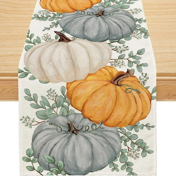 YIBAGA Fall Table Runner, Pumpkins Holiday Home Party Dining Decoration, 13x72 inch, Polyester