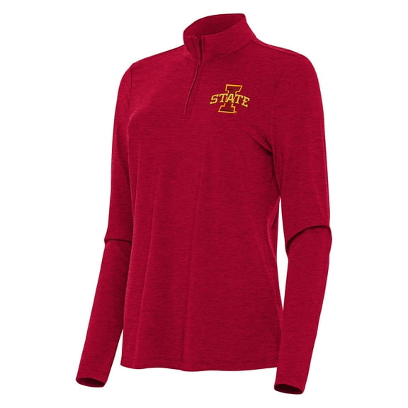 Women's Antigua Heather Red Iowa State Cyclones Bright Quarter-Zip Top