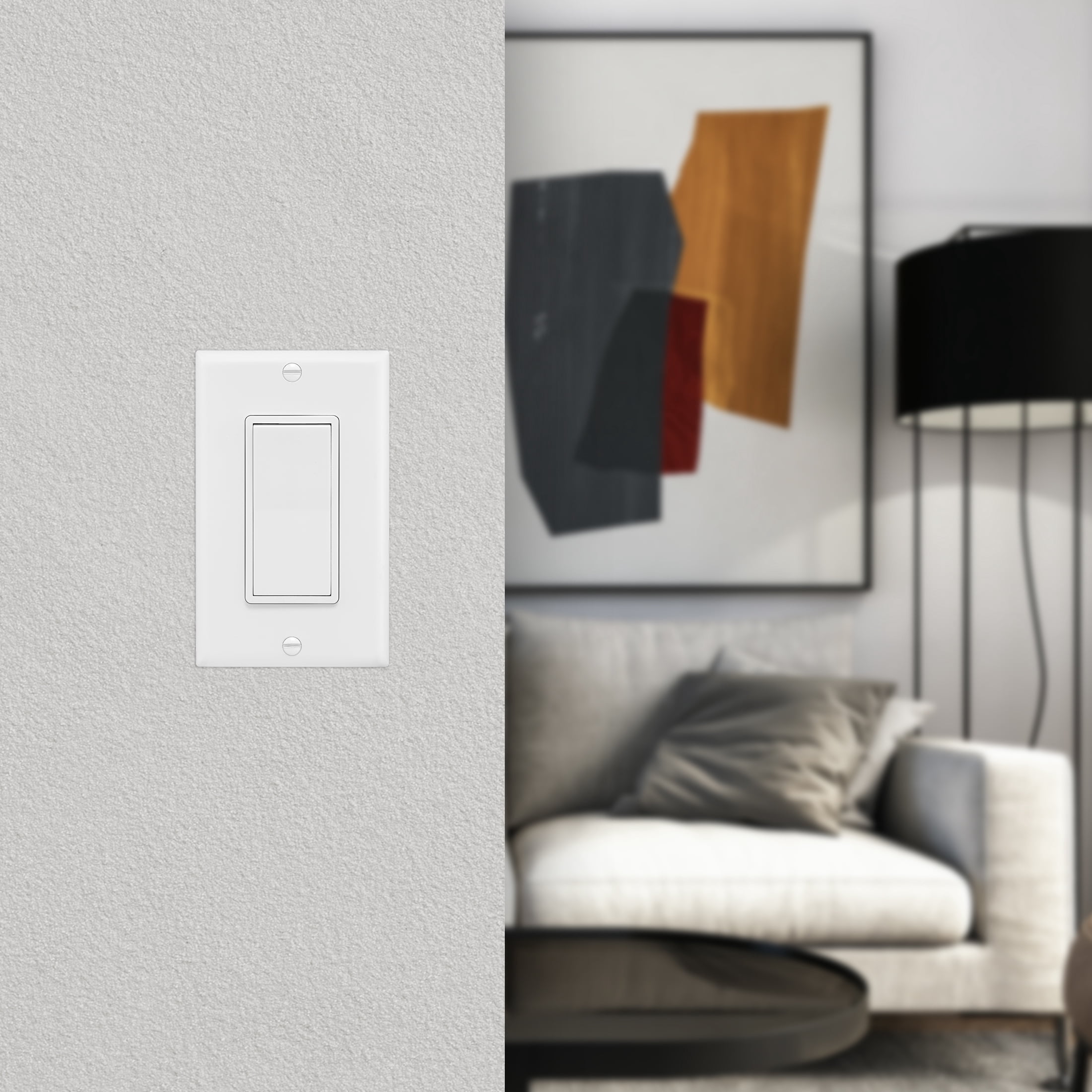 Maxxima 4-Way / Single Pole Decorative Wall Light Switch 15A On/Off Soft Touch Rocker Light, Paddle Wall Switch Replacement, Perfect for Household Lighting, Wall Plates Included - 4 Pack
