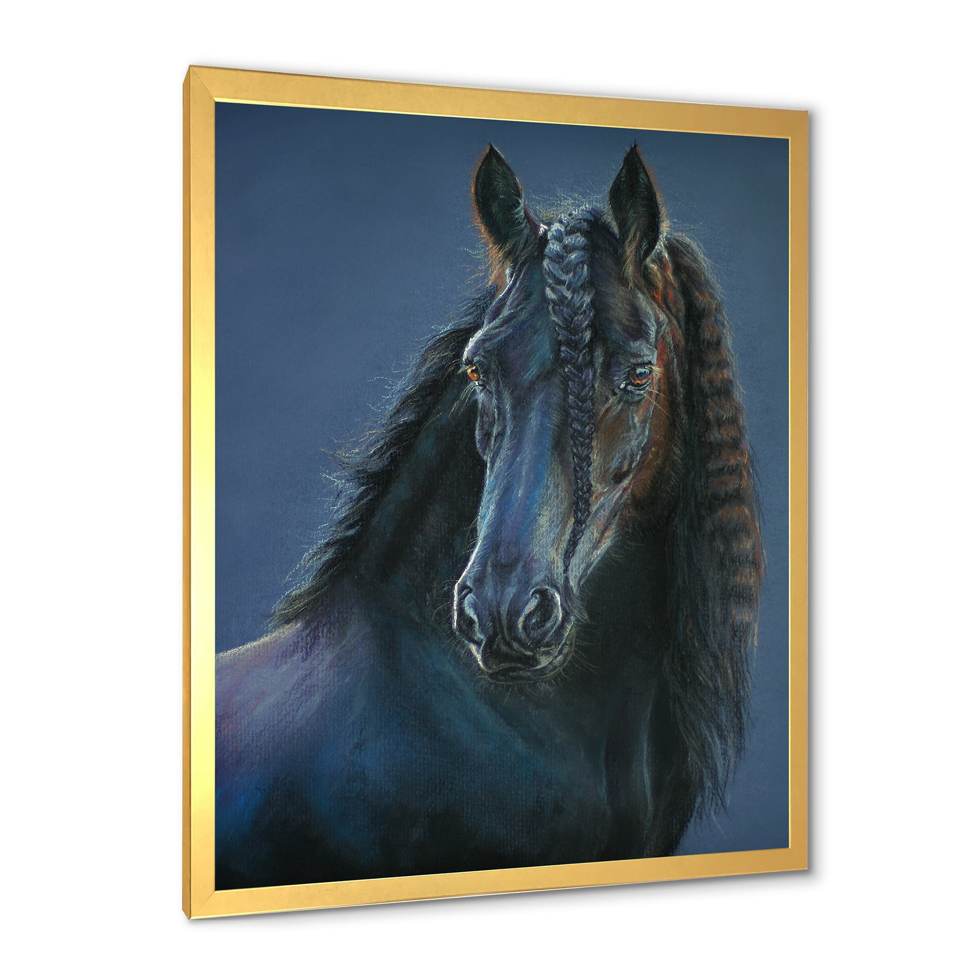 Designart 'Frisian Black Horse Portrait' Farmhouse Framed Art Print