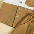 thumbnail image 5 of GYRATEDREAM Toddler Boy Summer Outfit Set Cotton Linen Short Sleeve Henley Shirts Top and Shorts Set 2Pcs Summer Clothes Set for 3-4Y Brown, 5 of 9