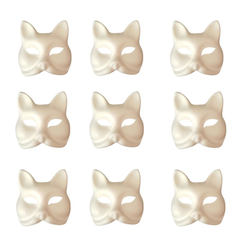3Pcs White Cat Masks - Blank Unpainted Paper Masks For DIY, Cosplay, Halloween & Masquerade Parties