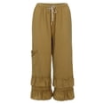 thumbnail image 3 of ICQOVD Women Pants Clearance Women Plus Size Cotton Linen Casual Ruffled Loose Pocket Pants Rollbacks Yellow, 3 of 9