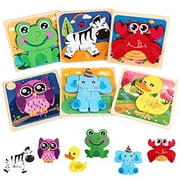 Wooden Puzzles for Toddlers 6 Pack Wood Animal Jigsaw Puzzles for 1 2 3 4 Years Old Boys Girls Preschool Kids Learning Educational Montessori Toys Gifts for Fine Motor Skills Animal Puzzles