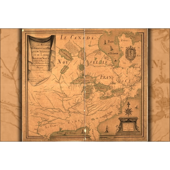 24"x36" Gallery Poster, map of Canada, Hudson Bay region, and eastern United States 1685