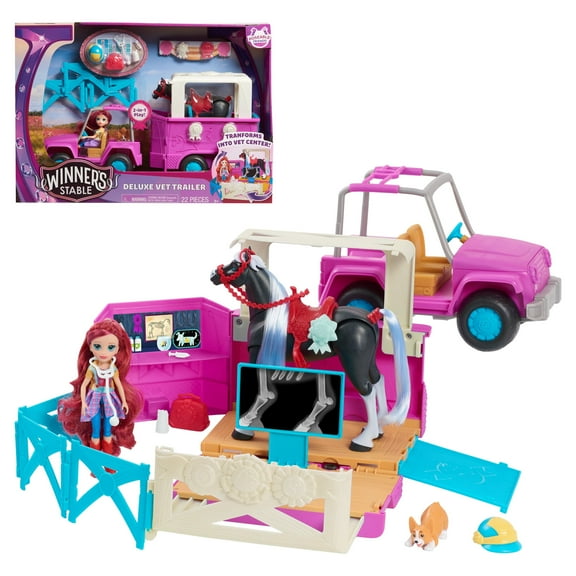 Winner's Stable Deluxe Vet Trailer Playset, 22-pieces,  Kids Toys for Ages 3 Up, Gifts and Presents