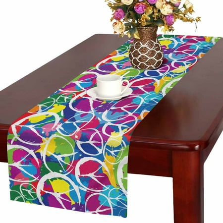 

MKHERT Watercolor Peace Sign Table Runner Colorful Rainbow Table Cloth Runner for Wedding Party Banquet Decoration 16x72 inch