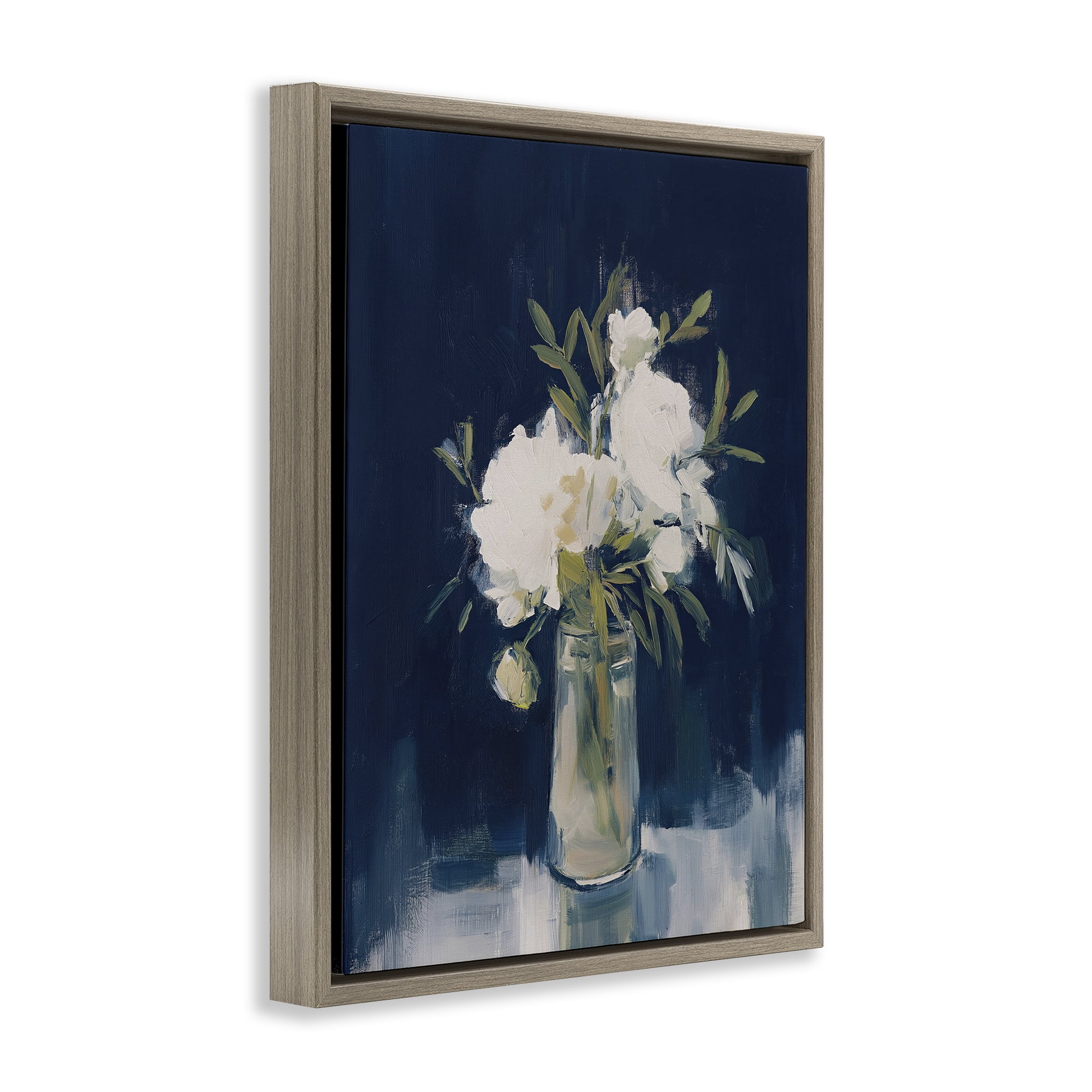 Stupell Industries Peonies On Blue Mirage Brown Framed Floater Canvas Wall Art, design by Svetlana Aleynikova