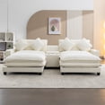 thumbnail image 2 of Sectional Sofa Couch with Two Movable Ottomans and 4 Pillows, Chenille Upholstered TV Sofa&Couch with Two USB Charging Ports and Cup Holders and Storage Box for Living Room Home Theater,Three Colors, 2 of 12