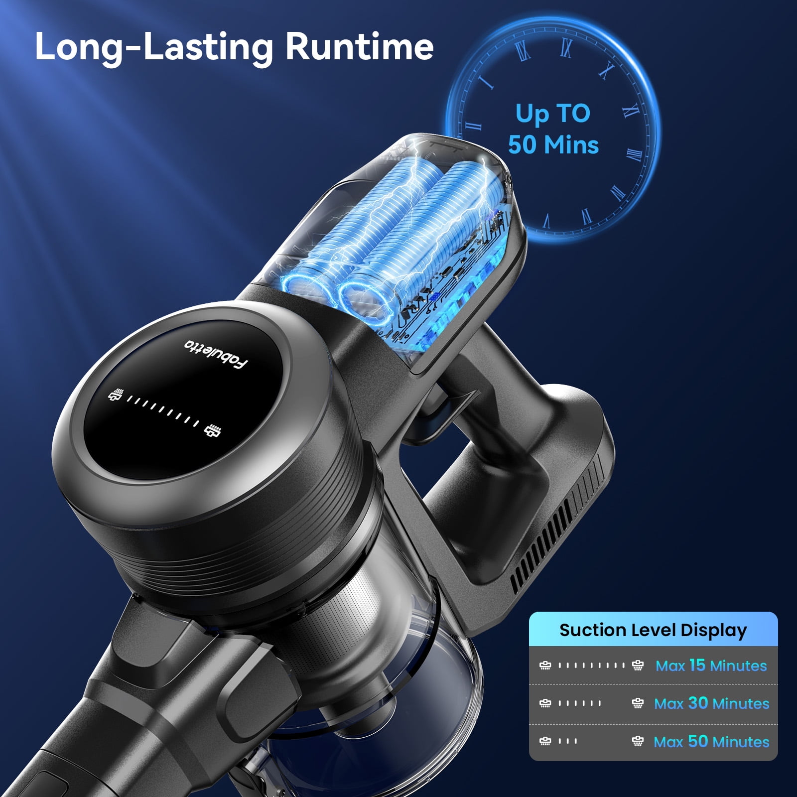 Lazyswan Cordless Vacuum Cleaner Lightweight Self-Standing Stick Vacuum for Home Pet Hair Car Carpet, 50min Runtime, Black
