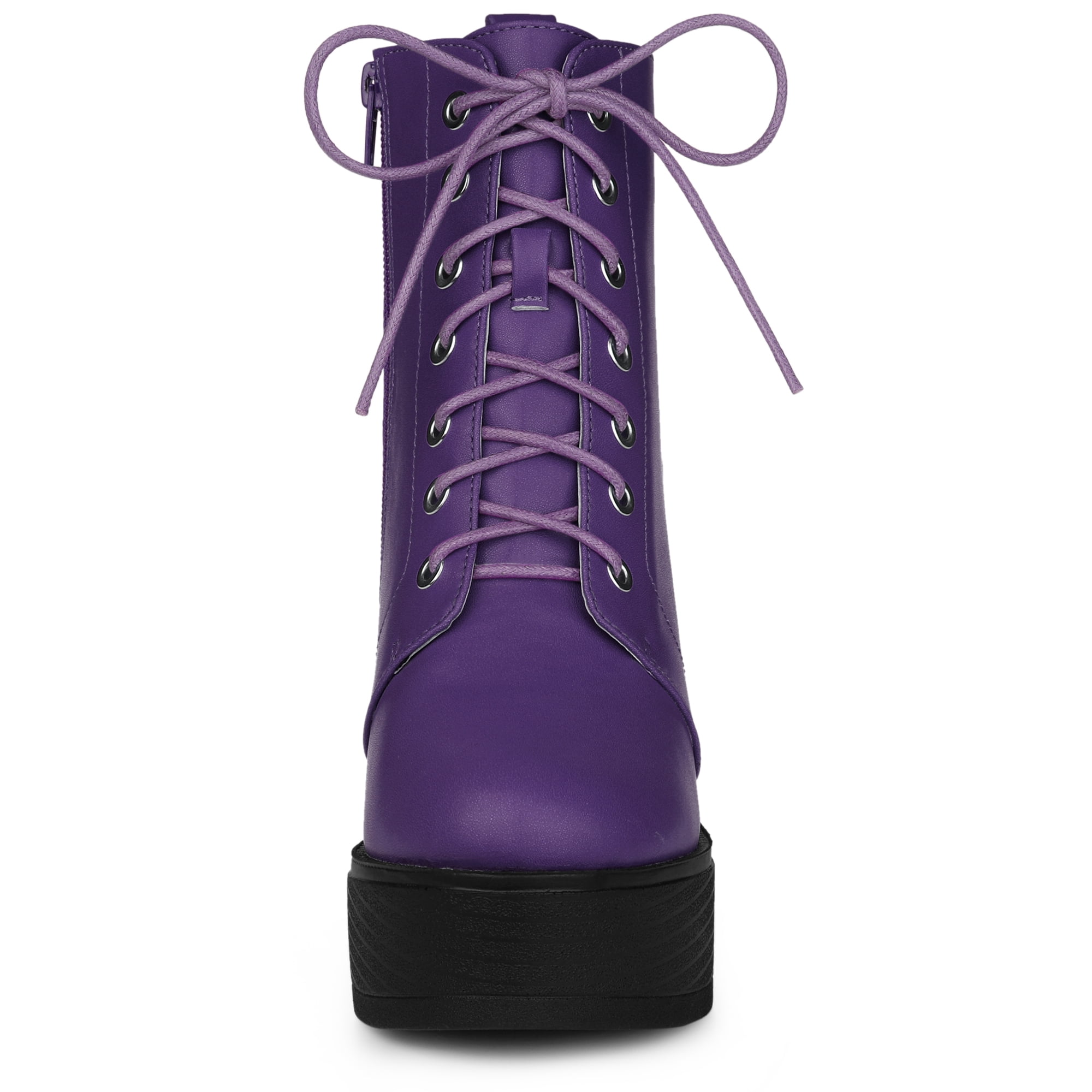 DARING DIVA Women's Zip Platform Block Heel Combat Boots Purple 7.5