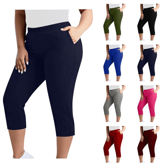 successthop Womens Workout Leggings with Pockets Plus Size Capri Pant Elastic Waist Trousers Summer Workout Clothes 2XL