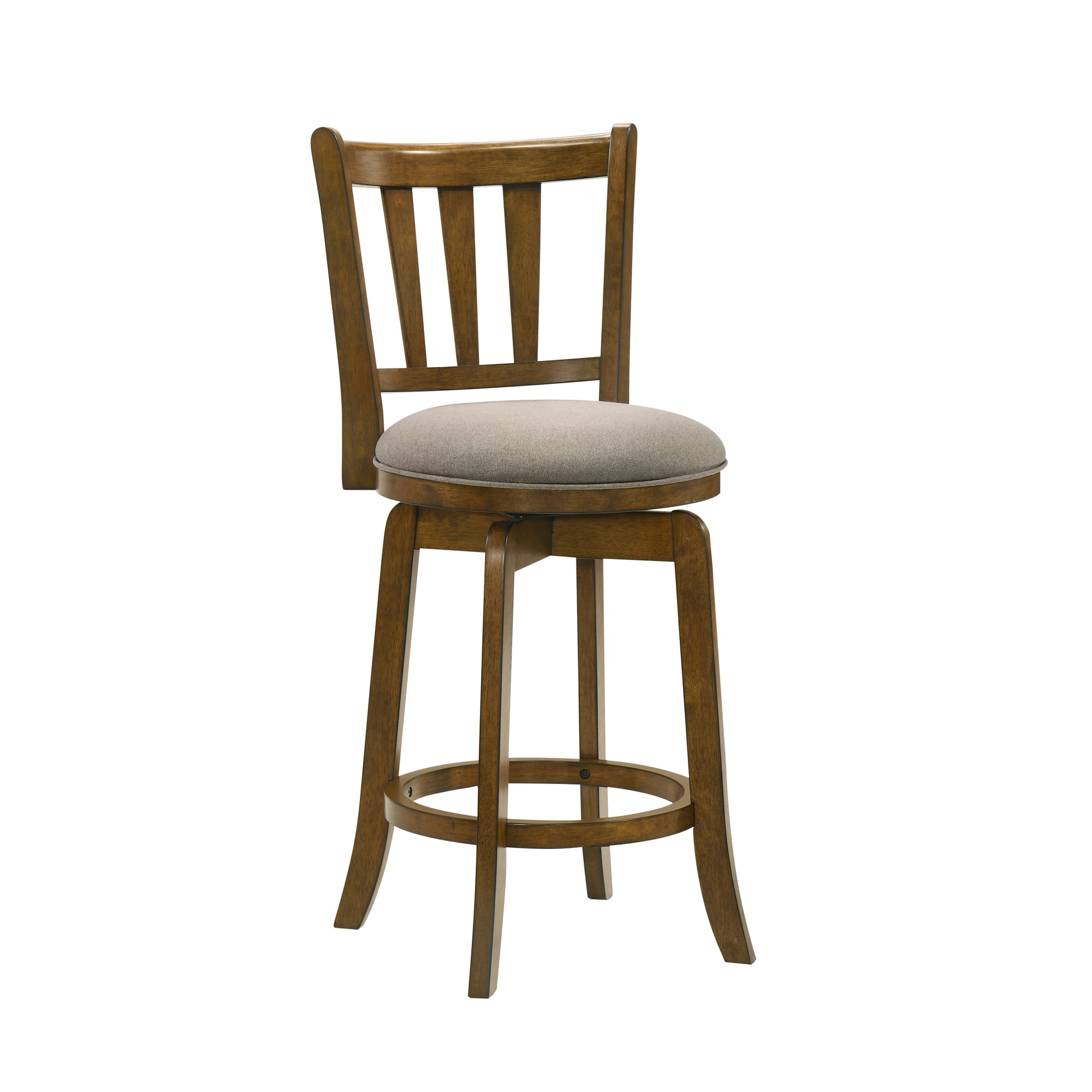 Wren Modern Farmhouse Swivel Wood Counter Height Kitchen Bar Stool in Sepia Brown Finish with Static Gray Fabric Upholstered Seat