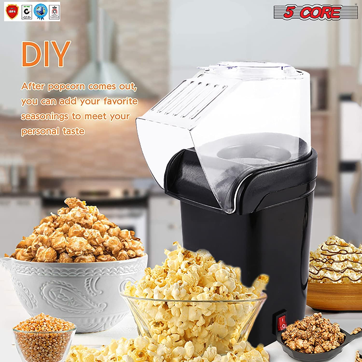 Popcorn Machine Hot Air Electric Popper Kernel Corn Maker Bpa Free No Oil  White, 1 unit - Kroger