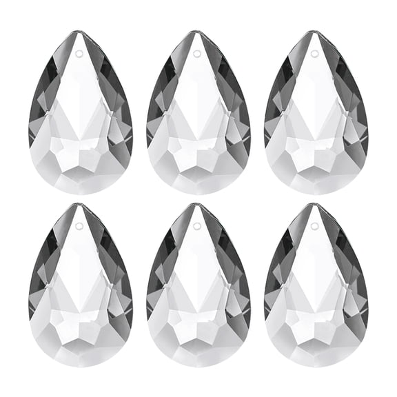 Uxcell K9 Crystal Teardrop Pendants Oval Beads, 6 Pack 38mm Chandelier Prisms Parts Hanging Beads DIY Lamp for Arts Crafts Decoration, Clear