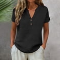 thumbnail image 5 of ClodeEU Women's Linen Blend V Neck 3/4 Sleeve Shirt,Loose Fit Casual Button Blouse Tops Black,Womens Plus S, 5 of 6