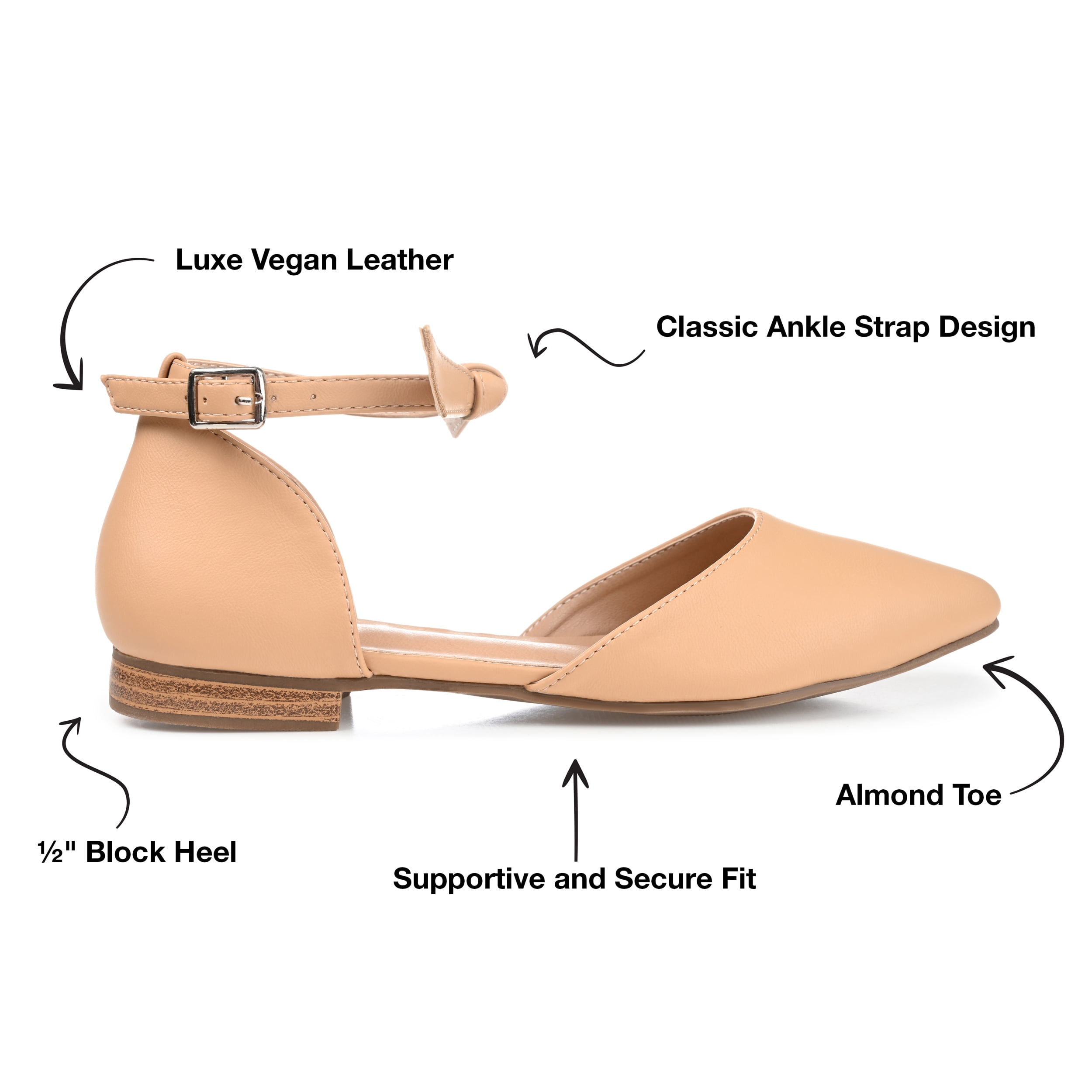 Journee Womens Vielo Ballet Almond Toe Buckle Flats, Widths Available