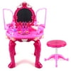 Magical Princess Jewelry Stand Pretend Play Battery Operated Toy Beauty Mirror Vanity Play Set w/ Flashing Lights, Sounds, Hair Dryer, Accessories