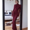 thumbnail image 4 of Womens Maxi Dress Long Sleeve Ruched Bodycon Club Party Casual Wedding Dresses Wine Red M, 4 of 8