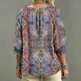 thumbnail image 5 of Women's 3/4 Length Sleeve Boho Tops Lace Up Blouse 3/4 Sleeve V Neck Peasant Top Abstract Geometric Print Beach Vacation Clothes, 5 of 5