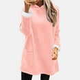 thumbnail image 2 of qolati Fleece Hoodies for Women Sherpa Lined Fall Winter Warm Hooded Sweater Oversized Tunic Pullover Tops with Pockets Pink M, 2 of 5