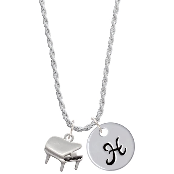Delight Jewelry Silvertone Piano Silvertone Script Initial Disc - H - Charm Necklace, 20"+3"