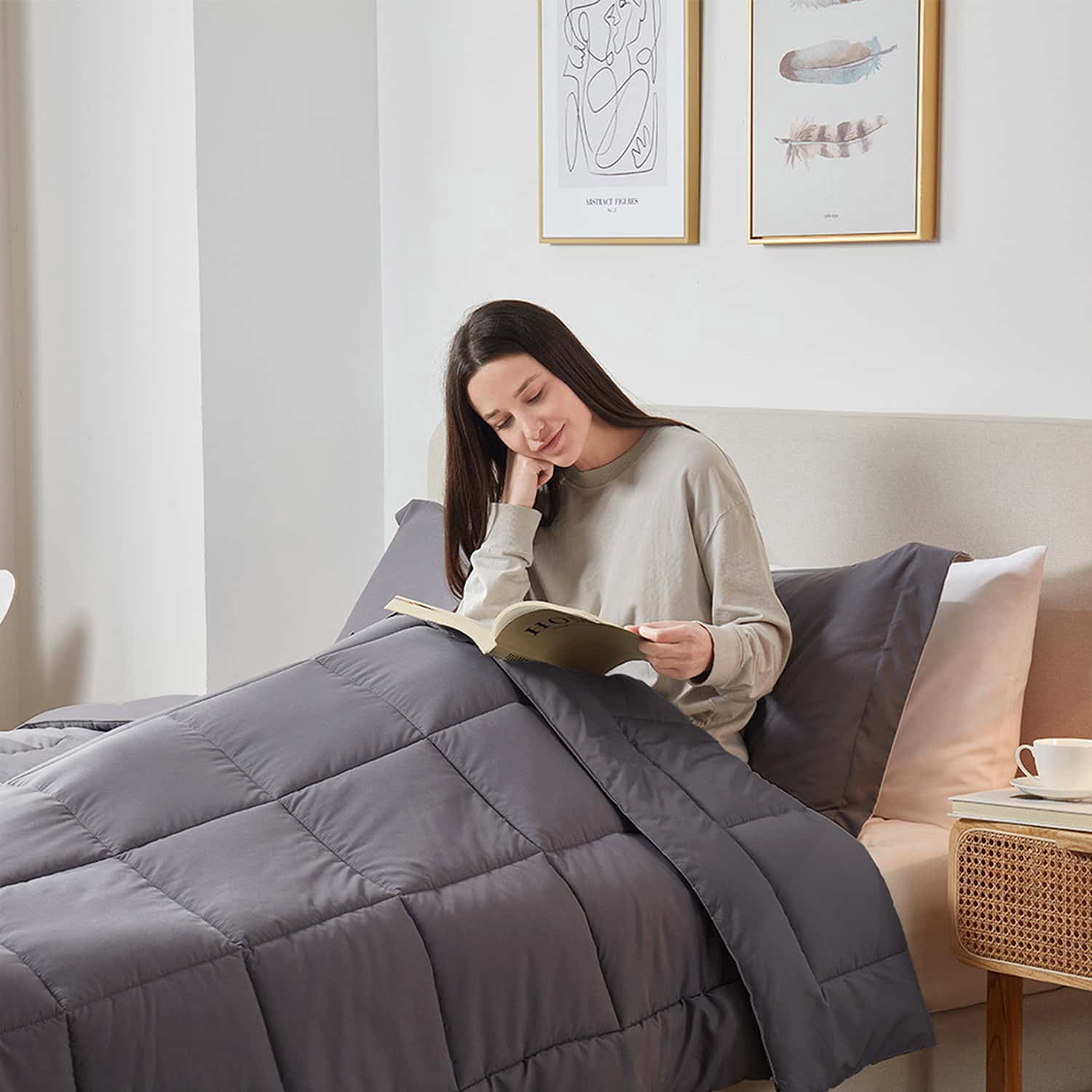 LammaLoe Twin Comforter, Quilted Down Alternative Comforter, All Season Duvet Insert with Corner Tabs, Gray
