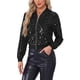 thumbnail image 4 of Chaqueta bomber recortada con cremallera de manga larga y cuello alto de lentejuelas para mujer M negra, 4 of 5